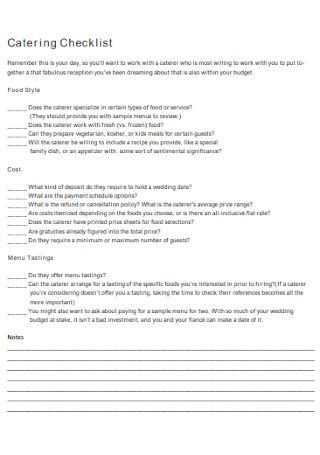 34+ SAMPLE Catering Checklist Templates in PDF | MS Word