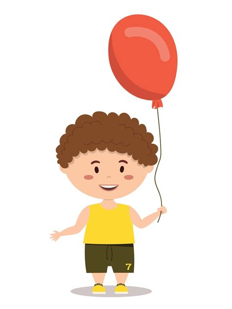 Boy Holding A Red Balloon Vector Illustration 2485560 Vector Art At