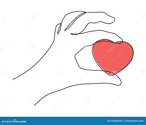 Hand With Heart One Line Art Love Concept Continuous Contour Drawing