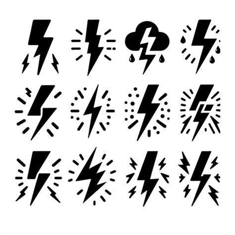 Premium Vector Lightning Monochrome Icons Set Silhouettes Vector