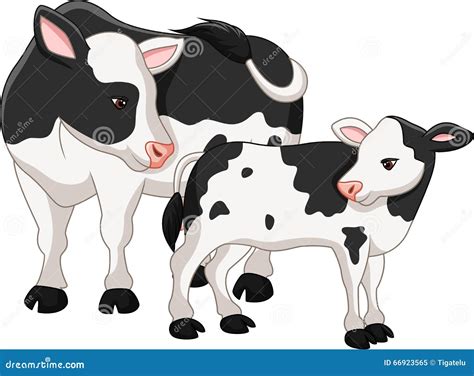 Cute Cow Mother With Baby Calf Cartoon Vector | CartoonDealer.com #66923565