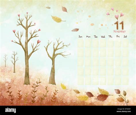 illustration calendar template of November Stock Photo - Alamy