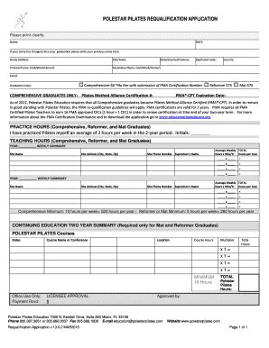 Fillable Online Polestar Pilates Requalification Application Fax Email