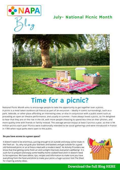 Picnic Month July NAPA Activities