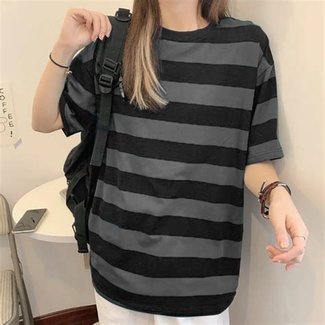 women short sleeve oversized striped  shirt womens long sleeve