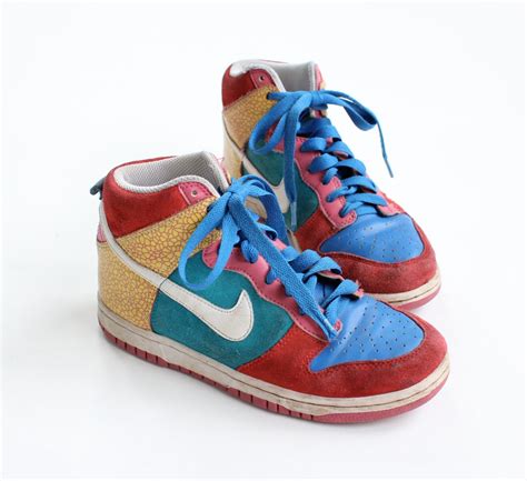 Vintage 90s Multi Color Nike Hi Top Suede Pattern Shoes 6