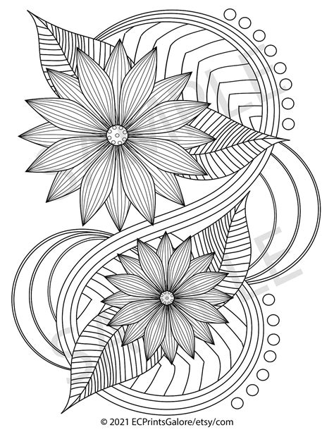 Abstract Flower Coloring Page Printable Flower Coloring Page Etsy