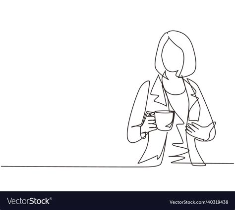 Single One Line Drawing Business Woman Holding Vector Image