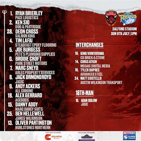 Salford Red Devils 👹 on Twitter: "🔒 Round 1⃣8⃣ line-up locked in! Ryan Brierley, Brodie Croft ...