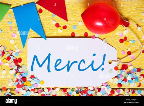 Party Label Red Balloon Merci Means Thank You Stock Photo Alamy