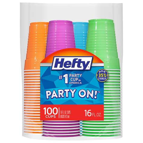 Hefty Party On Disposable Plastic Cups Assorted 16 Ounce 100 Count