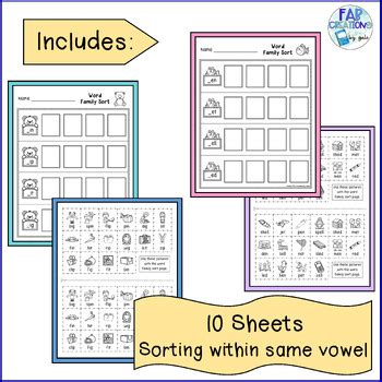 Short Vowel Sorts For Medial Sound And Word Families Cut And Paste