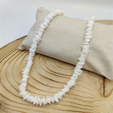 White Hawaiian Chipped Puka Sea Shell Necklace Surfer Choker