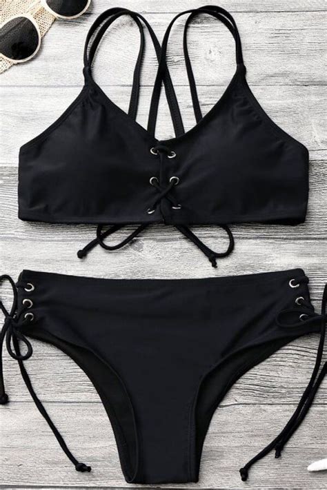 Floralkini Black Lace Up Bralette Bikini Set FloralKini Bralette