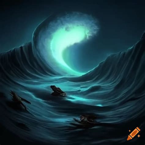 Image Depicting A Powerful Ocean Wave At Night On Craiyon