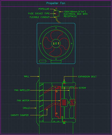 propeller fan cad block  autocad drawing fan dwg fan cad drawing