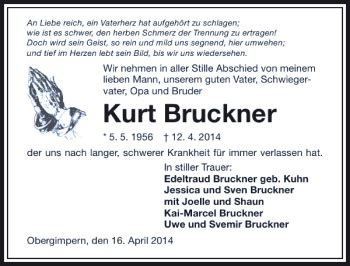 Traueranzeigen Von Kurt Bruckner Trauerundgedenken De