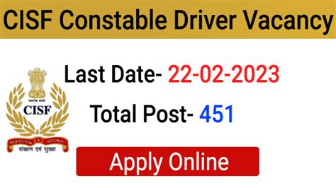 CISF Constable Driver Recruitment 2023 Apply Cisfrectt In