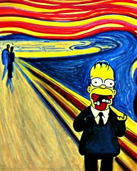 KREA AI - a painting of homer simpson in the scream by edvar...