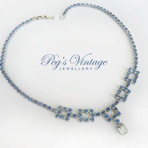 Vintage Blue Rhinestone Choker Necklace Prong Set Silver Tone Wedding