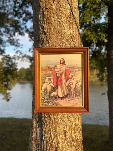 Large Vintage Jesus With Sheep Painting Art - Etsy