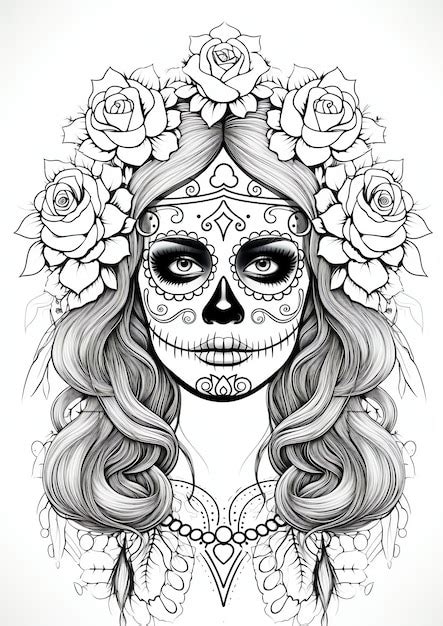 Libro Para Colorear En Blanco Y Negro Catrina Dia De Muertos Mexicano