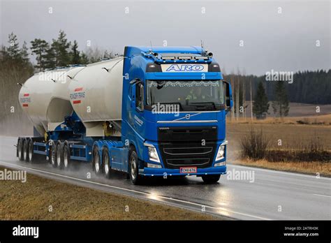 New Blue Volvo Fh Truck Of Eja Trans Oy Pulls Tank Trailer Along