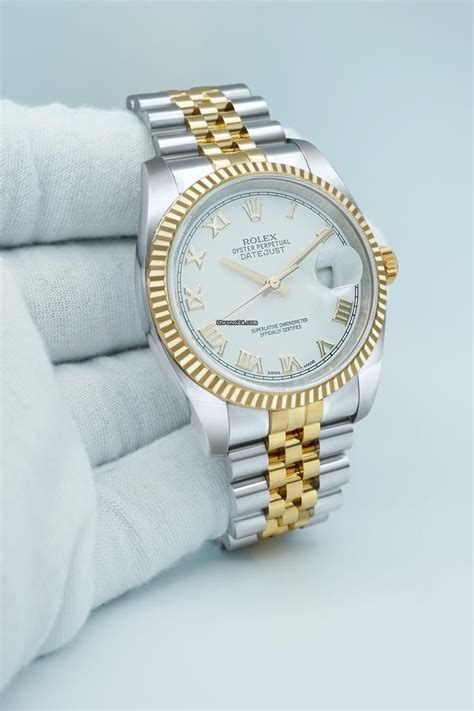 Rolex Datejust 36mm Two Tone 18K Yellow Gold White Roman Dial Saati