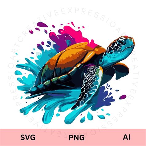 Sea Turtle Svg Colorful Sea Turtle Png Vibrant Ocean Inspired Digital