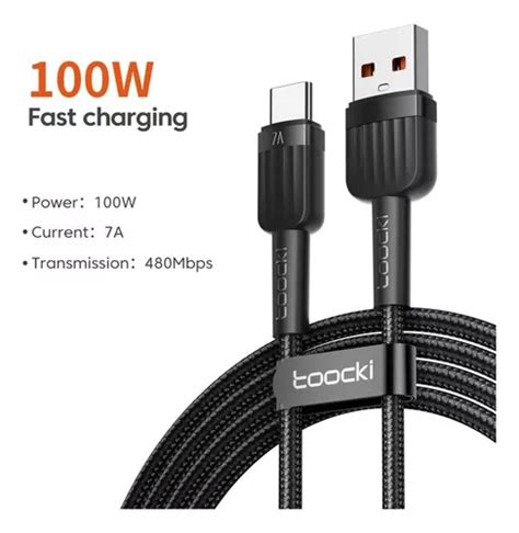 Toocki Cabo De Carregamento Rápido Usb Tipo C 100w 7a 1m Parcelamento