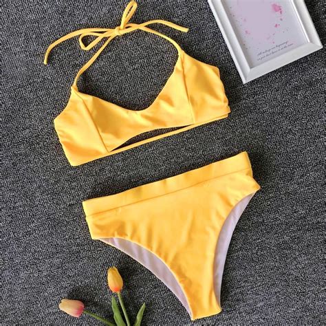 Buy Ye Women Solid Color Bandage Push Up Padded Bra Beach Bikini Set