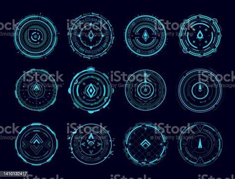 Hud Compass Aim Control Panel And Radar Elements Stock Illustration Download Image Now