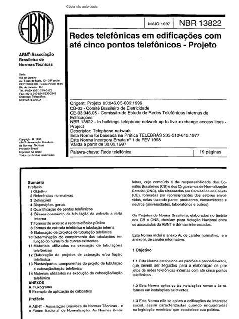 PDF NBR 13822 1997 Redes Telefonicas Em Edificacoes Ate 5