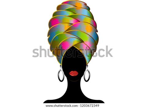 Portrait Young Black Woman Turban African Stock Vector Royalty Free