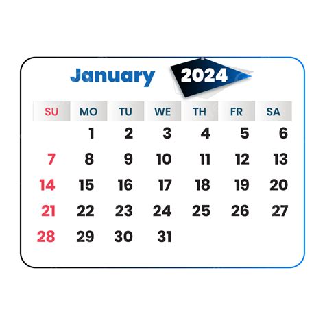 Diseño De Calendario Mensual De Enero De 2024 Vector Png Dibujos Enero 2024 Calendario Mensual