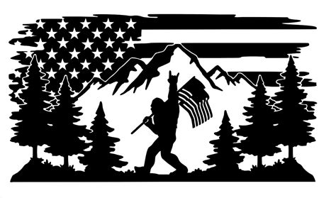 Bigfoot Sasquatch Vinyl Decal Flag Carrying Mountains Funny Vinyl