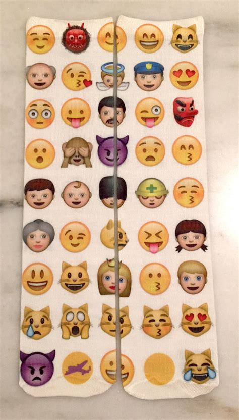 Emoji Faces Socks Emoji Socks Wrap Around Image Washable Image Lots of Emojis Funny Socks Silly ...