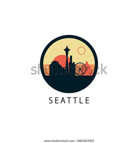 Seattle Skyline Downtown Panorama Logo Logotype Stock Vector (Royalty ...