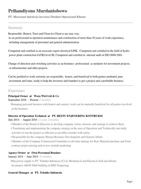 PT. MERCUSUAR INDONESIA INVESTASI - PrihandiyonoMurdantobowoProfile | PDF | Competence (Human ...