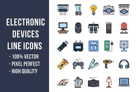 Iconos de color de línea de dispositivos electrónicos Vector Premium