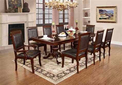 D900 7pc 7 Pc Elizabeth Ii Collection Espresso Finish Wood Double Pedestal Dining Table Set