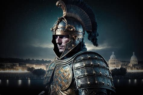 Premium Ai Image Roman Soldier In Armor Greek City In The Background