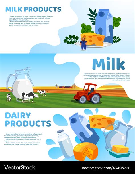 Dairy Milk Products Horizontal Banners Or Flyers Vector Image