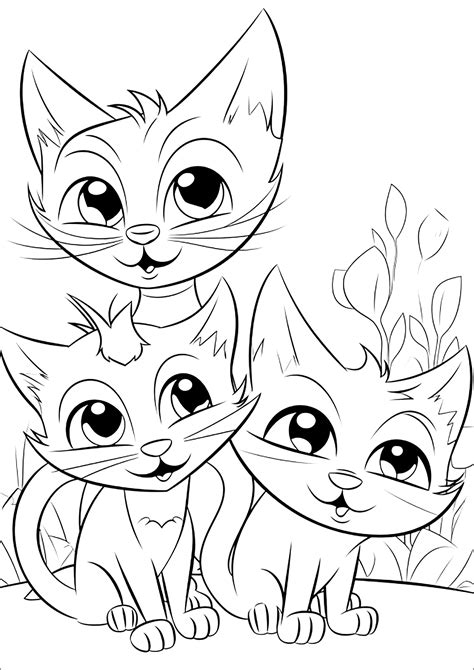 Tres Gatos caraduras Gatos Dibujos para colorear para niños