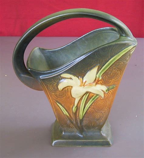 Roseville Zephyr Lily Handled Basket Vase 394 8 In Siena C1946 For