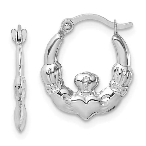 14k White Gold Claddagh Hoop Earrings Tc1011 Ebay