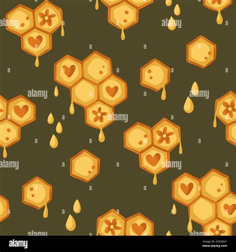 Beehive Cartoon Cute Hexagon Honeycomb Seamless Pattern Background