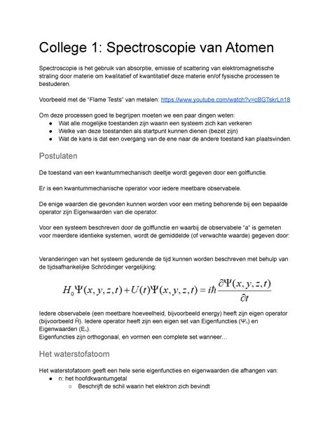 STSS Spectroscopie Samenvatting Van Alle Colleges College 1