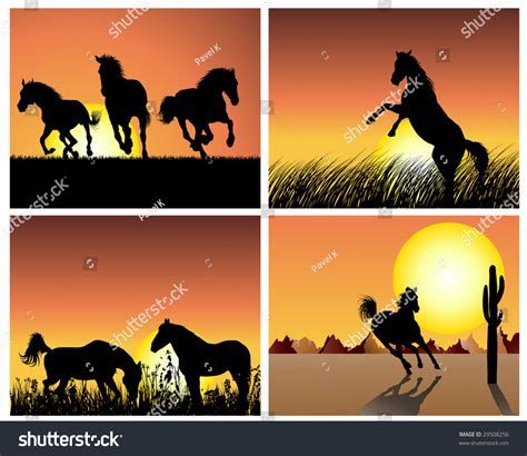 Horse Silhouette On Sunset Background Vector Stock Vector (Royalty Free ...