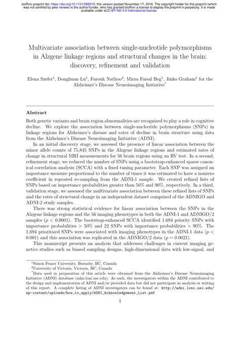 Pdf Multivariate Association Between Single Nucleotide Polymorphisms